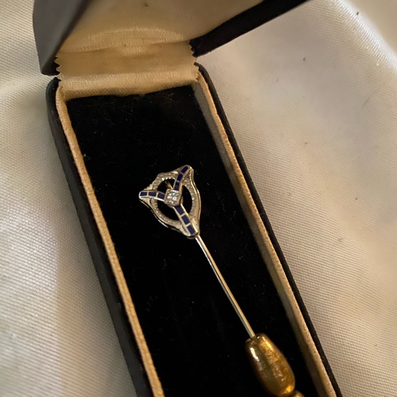 Vintage 14 karat white gold diamond stick pin - Picture 2 of 2